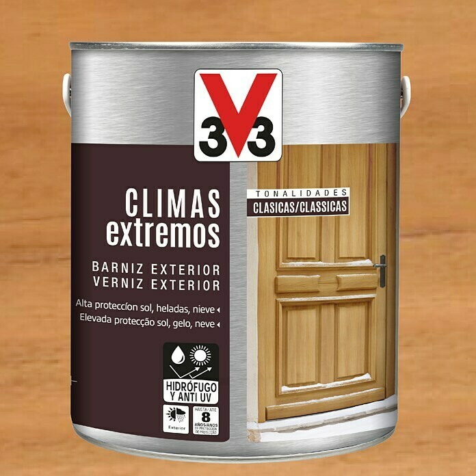V33 Barniz para madera exterior Climas Extremos  (Roble oscuro, Brillante, 2,5 l)