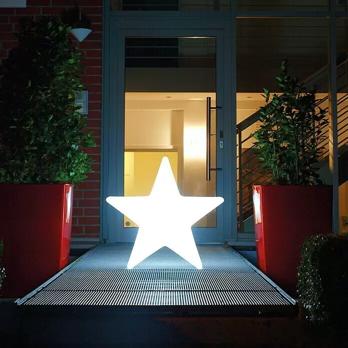 8 Seasons Design Shining LED-Solar-Weihnachtsleuchte Star - Weiß, Durchmesser: 80 cm - Stimmungsaufnahme