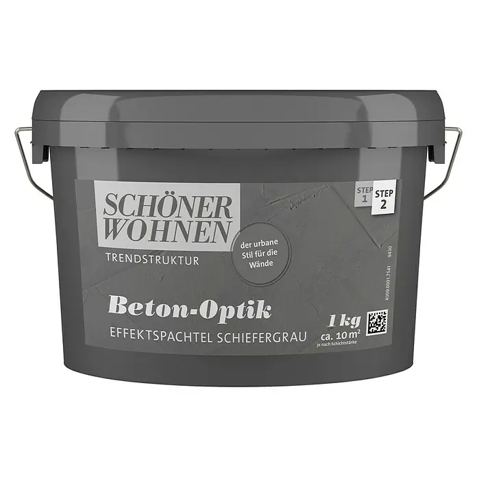 SCHÖNER WOHNEN-Farbe Trendstruktur Effektspachtel Beton-Optik - Schiefergrau, 1 kg, Matt - Eimer mit Schöner Wohnen Beton-Optik Effektspachtel Schiefergrau für trendige Wandgestaltung im urbanen Stil.