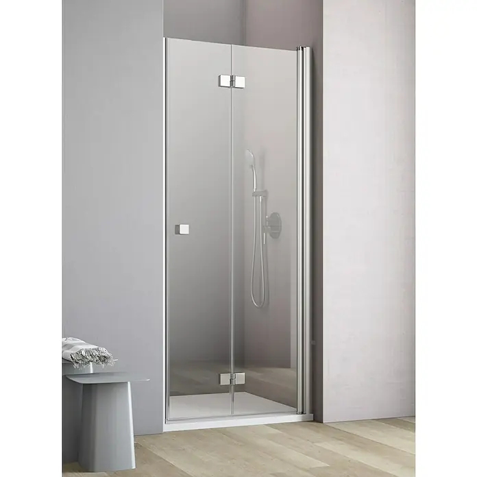 GEO Hit Nischendusche B-N400 - 80 x 202,2 cm, Beschichtet, Silber, 6 mm, DIN Anschlag: Rechts - Elegante Duschkabine mit klaren Glaswänden und minimalistischen Chrombeschlägen, die ein modernes Badezimmerdesign unterstreicht.
