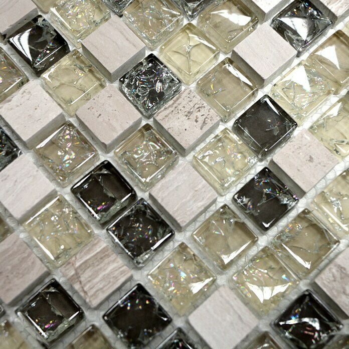 Mosaikfliese Quadrat Crystal Mix XIC 1052 (30,5 x 30,5 cm, Grau, Glänzend)