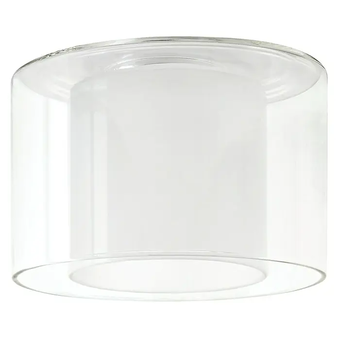 Paulmann DecoSystems Pantalla de lámpara Twice - Ø x Al: 10 x 7 cm, Transparente, Vidrio, Redonda - Primer plano de una lámpara cilíndrica de vidrio transparente con un inserto blanco brillante y difuso, ideal para iluminación moderna.