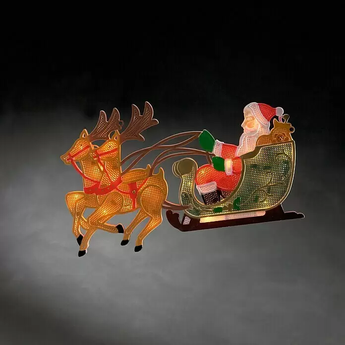 Konstsmide LED-Weihnachtsdekoleuchte Rentier mit Weihnachtsmann und Schlitten - Bunt, Netzbetrieben, LED - Beleuchtete Weihnachtsmann- und Rentierschlitten-Weihnachtsdekoration.