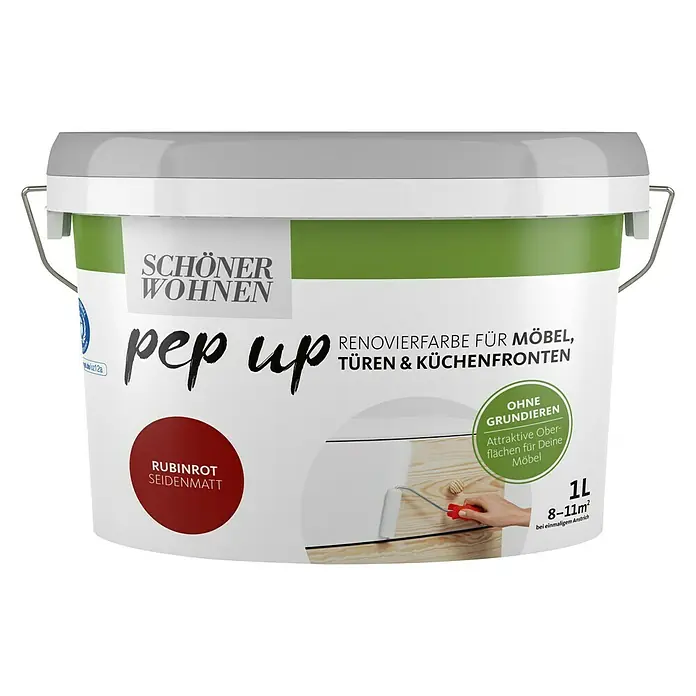 SCHÖNER WOHNEN-Farbe Pep up Weißlack für Möbel, Türen & Küchenfronten - Rubinrot, Seidenmatt, 1 l, Wasserbasiert - Dose Schönen Wohnen Pep Up Renovierfarbe Rubinrot Seidenmatt, geeignet für Möbel, Türen und Küchenfronten.