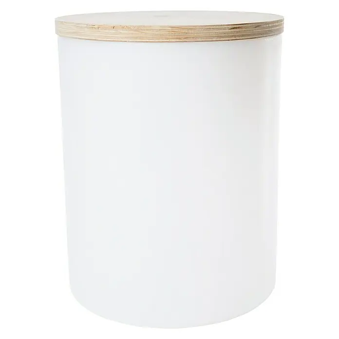 8 Seasons Design Shining Dekoleuchte Drum - 9 W, Weiß, L x B x H: 37 x 37 x 45 cm - Ein zylindrischer, weißer Behälter mit einem Deckel aus hellem Holz, ideal zur Aufbewahrung oder als dekoratives Element im Raum.