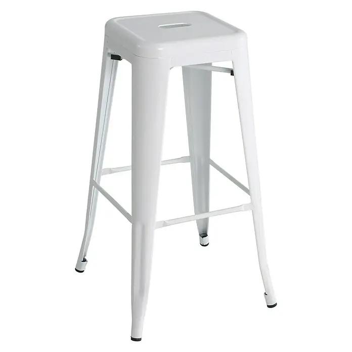 Taburete alto - L x An x Al: 43 x 43 x 76 cm, Blanco - Elegante imagen vertical de un taburete de bar blanco con asiento cuadrado, ideal para cocinas o bares modernos.