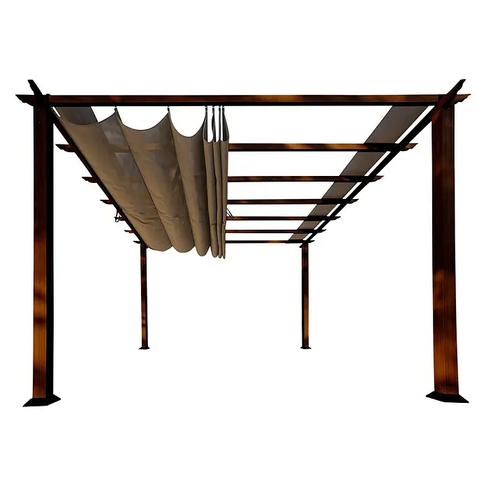 Paragon Outdoor Raffpavillon FloridaB x T: 350 x 350 cm, Farbe Dach: Braun, Farbe Gestell: Dunkelbraun - Bild einer stilvollen Pergola mit Schiebedach für den Außenbereich, ideal für Garten und Terrasse.