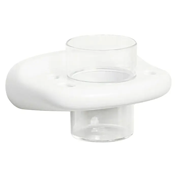 Tatay Portacepillos - Plástico, Blanco - Primer plano de un difusor de aroma blanco y redondo con dos recipientes transparentes, perfecto para aceites esenciales.