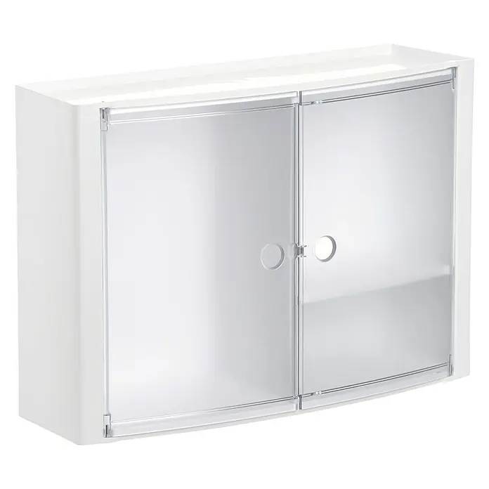Tatay Armario alto de baño - 15,5 x 46 x 32 cm, Blanco/Transparente - Armario de baño blanco con dos puertas transparentes y manijas redondas, ideal para guardar los elementos esenciales del baño.