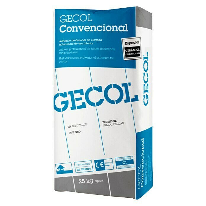 Gecol Cemento cola Convencional Gris (25 kg, Específico para: Cerámica)