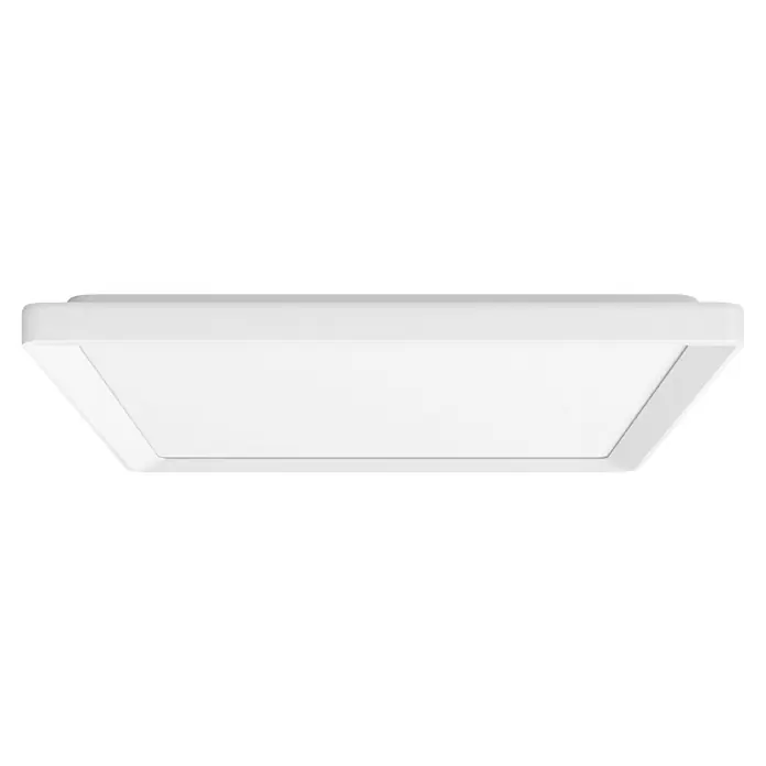 Philips Hue LED-Panel White Ambiance Tento M - 15,4 W, L x B x H: 39,5 x 39,5 x 3,7 cm, Weiß, Mehrfarbig - Nahaufnahme einer modernen, quadratischen, weißen Deckenleuchte, die ein helles und gleichmäßiges Licht abstrahlt und sich ideal für Innenräume eignet.