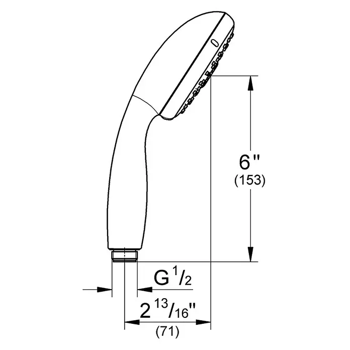 Grohe Tempesta 100 Handbrause - Anzahl Funktionen: 3 Stk., 9,5 l/min, Chrom - Abbildung einer Handbrause mit Maßangaben zu Länge und Anschluss, die für Installationszwecke relevant sind.