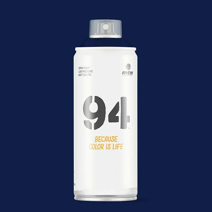 mtn Pintura decorativa en spray 94 - Azul marino, Mate, 400 ml - Un bote de pintura en aerosol MTN 94, ideal para proyectos de arte, con baja presión y colores mate.