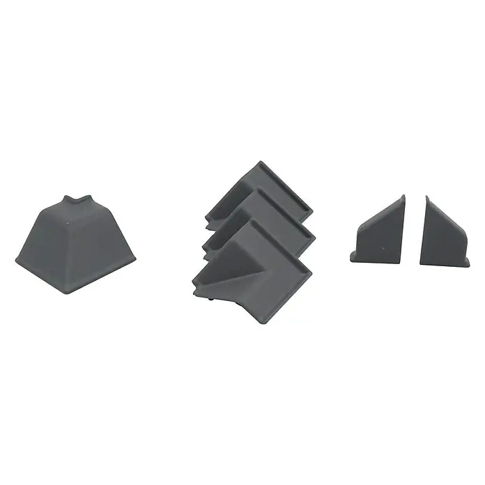 CUCINE Zubehör-Set gedreht - Grau, 6 -tlg. - Verschiedene graue Möbelbodenträger und Eckverbinder, die einen sicheren Halt für Regalböden und Möbelteile gewährleisten.