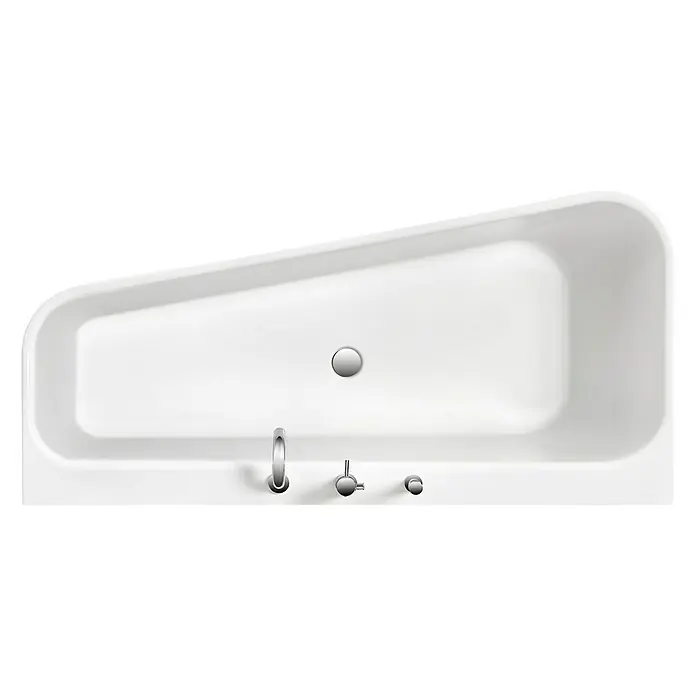 Ottofond Raumsparbadewanne Debby - 155 x 75 cm, Sanitäracryl, Weiß, Rechts, Mit Ablaufgarnitur und Wannenrandarmatur - Moderne Badewanne in Weiß mit Armaturen. Perfekt für entspannende Bäder und stilvolles Badezimmerdesign.