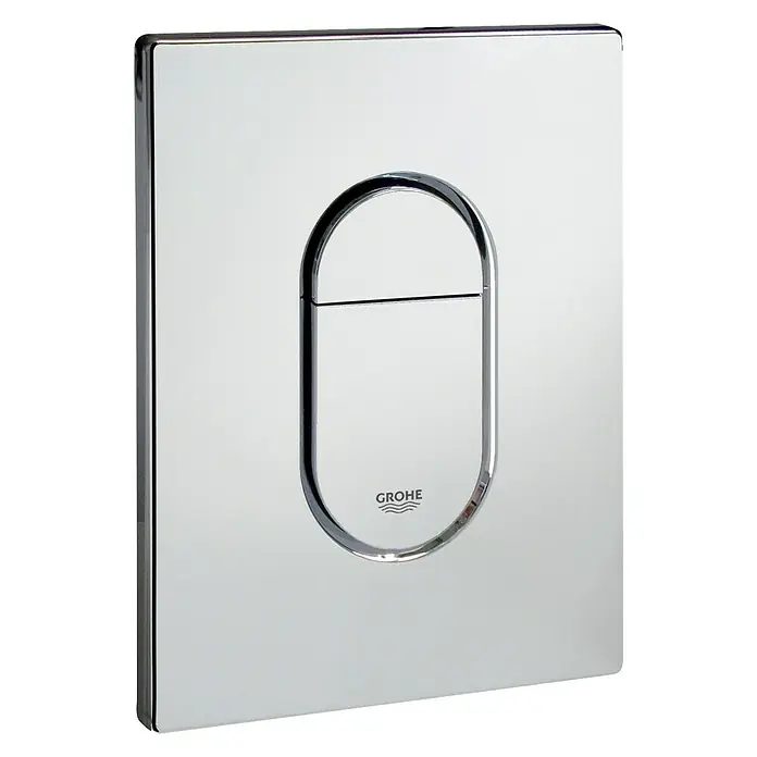 Grohe Betätigungsplatte Arena Cosmopolitan - Chrom, Spül-Stopp-System, Senkrecht - Bild einer Grohe Betätigungsplatte mit zwei Tasten und glänzender Chromoberfläche für ein modernes Badezimmerdesign.