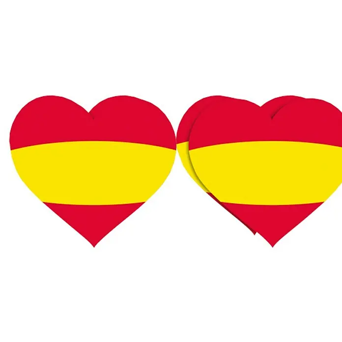 Etiqueta adhesiva Corazón España - Bandera - Dos corazones con los colores de la bandera española, una representación afectuosa de la cultura española o apoyo a España.