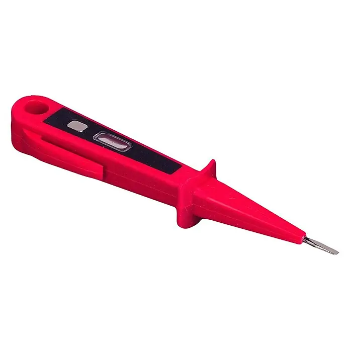 UniTEC Euro-Phasenprüfer - 220 V - 230 V, Schutzart: IP54 - Roter Spannungsprüfer mit flacher Spitze und Clip zur sicheren Messung elektrischer Spannung in Steckdosen oder Kabeln.