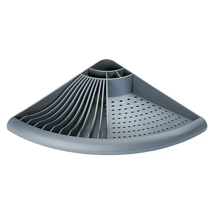 Wenko Geschirrkorb - L x B x H: 35 x 50 x 9 cm, Grau - Grauer Eckspülbecken-Organizer aus Kunststoff mit geschlitzten Fächern für Geschirr/Besteck und perforiertem Boden zur Entwässerung.