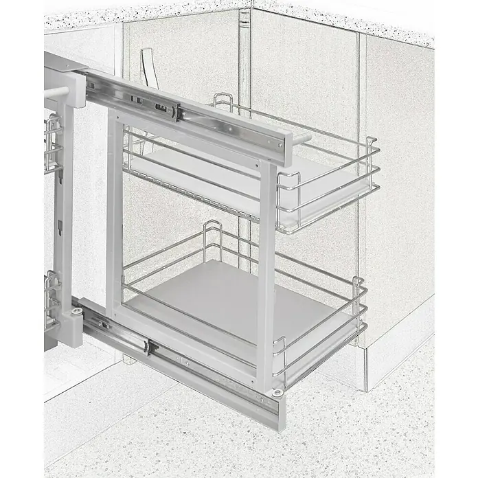 Estantería extraíble total - L x An x Al: 60 x 50 x 30 cm, Plateado - Extraíble de cocina con dos cestas de almacenamiento y un sistema de rieles. Solución práctica para la organización de la cocina.