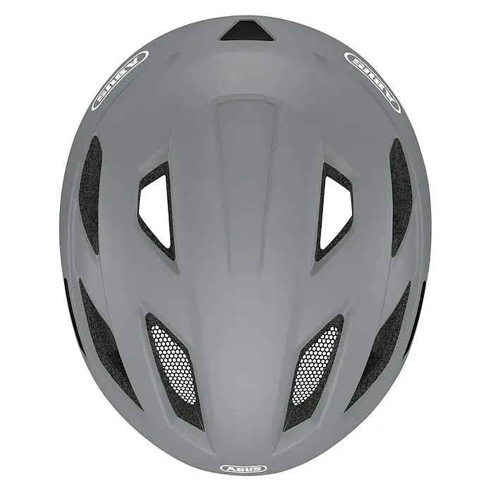 Abus Fahrradhelm City - Größe: M 52 - 58 cm, Grau - Grauer ABUS Fahrradhelm von oben. Der Helm verfügt über mehrere Belüftungsöffnungen für zusätzlichen Komfort beim Fahren.