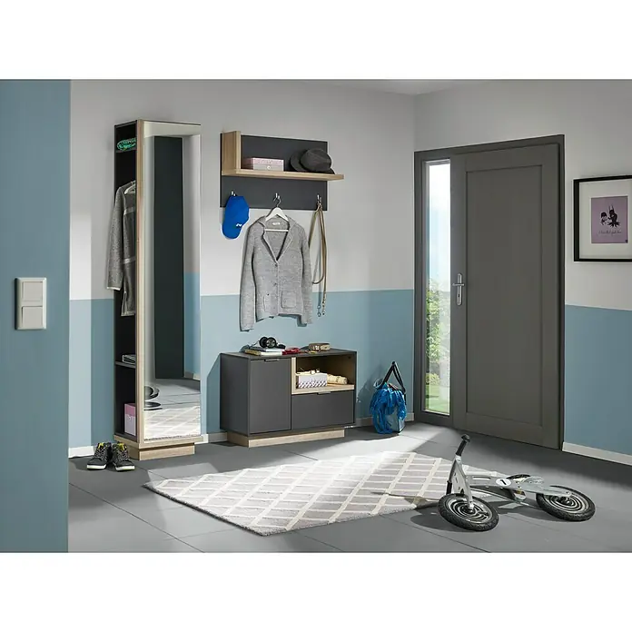 CS Schmal Garderobenpaneel My Ell - L x B x H: 22 x 86 x 50 cm, Weiß - Flurmöbel-Set mit Spiegel, Garderobe, Ablage und Schuhschrank in Grau und Holzoptik für einen stilvollen Eingangsbereich.