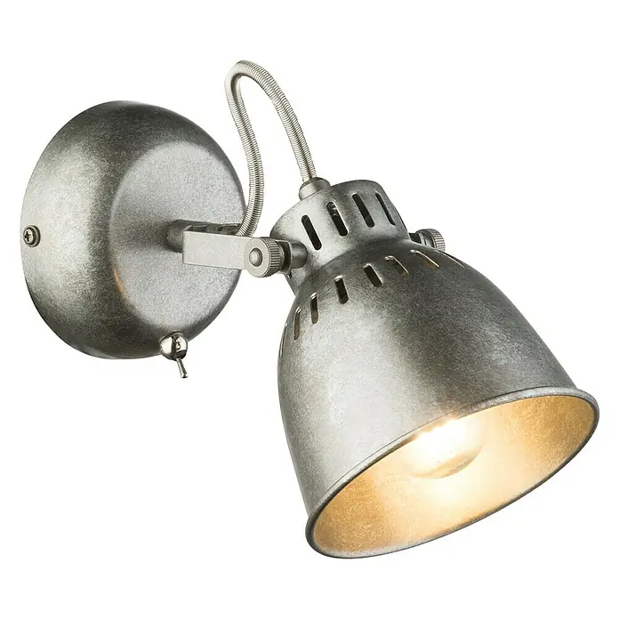Tween Light Deckenstrahler Industry - 40 W, Silber, E14, 1 Stk. - Diese Abbildung zeigt eine graue Wandlampe aus Metall mit einem flexiblen Arm. Die Lampe ist im Retro-Stil gehalten und spendet warmes Licht.