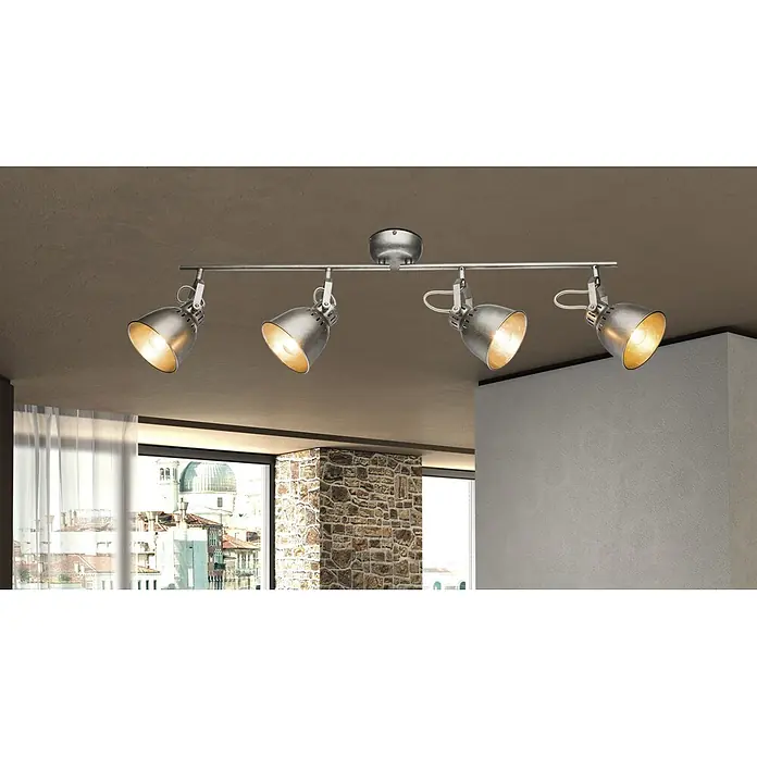 Tween Light Deckenstrahler Industry - 160 W, E14 - Moderne Deckenleuchte mit vier Strahlern in Silberoptik, ideal für Wohn- und Geschäftsräume.\n