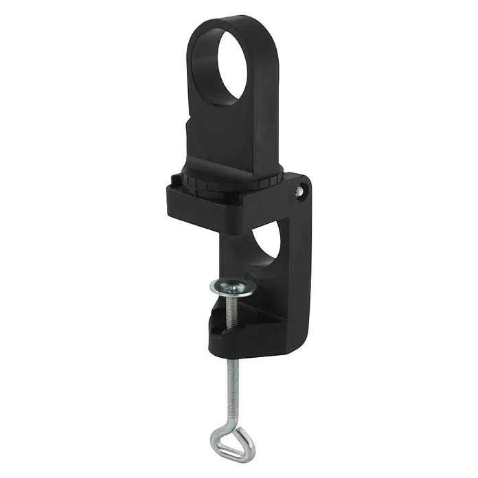 Wolfcraft Soporte para mesa y taladro de pie - Específico para: Taladradoras con alojamiento Euronorm de 43 mm - Abrazadera de mesa ajustable negra para sujetar dispositivos o accesorios a mesas y otras superficies.
