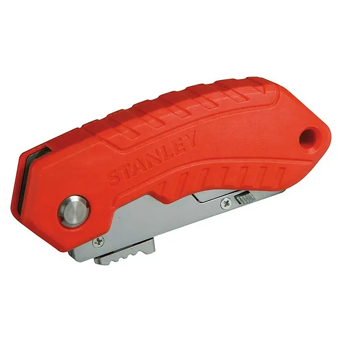 Stanley Cuchillo cúter 0-10-243 - Largo: 170 mm, Rojo - Cúter rojo Stanley con hoja plateada y mango antideslizante para trabajos de corte precisos.