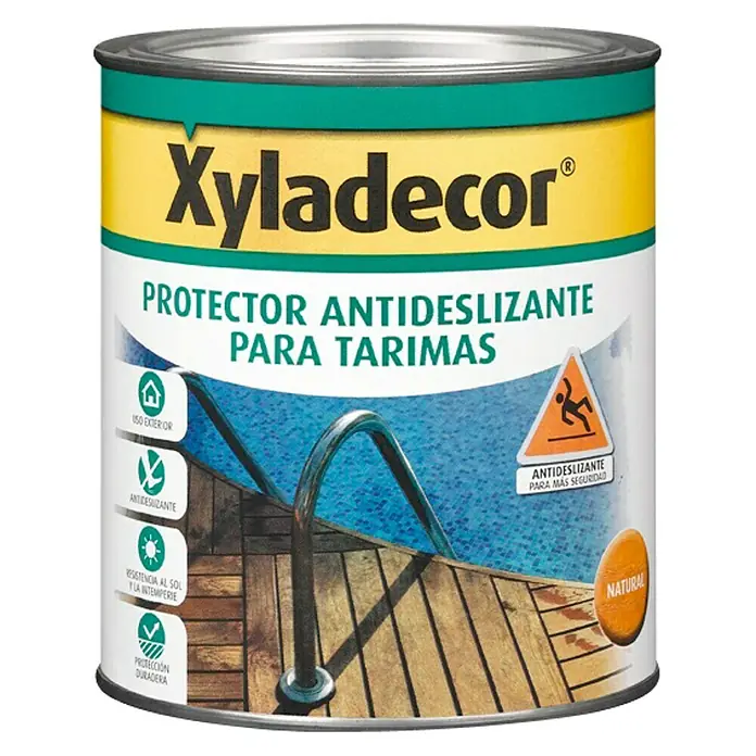 Xyladecor Protector para madera antideslizante para tarimas - Natural, 750 ml, Mate - Bote de protector antideslizante Xyladecor para tarimas con un aspecto natural. Protege la madera y la hace más resistente al deslizamiento.