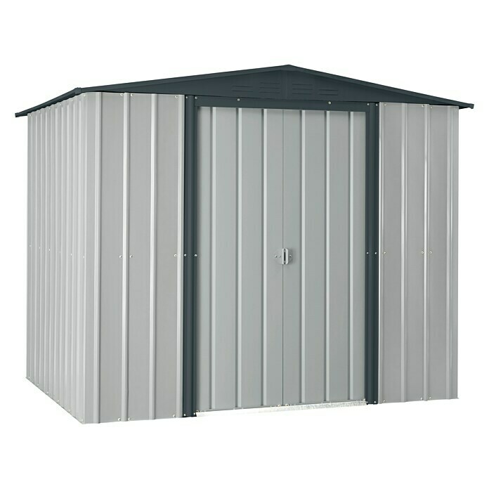 Caseta metálica (L x An: 1,88 x 2,45 m, Plateado / gris antracita, Tipo de techo: Tejado a dos aguas)
