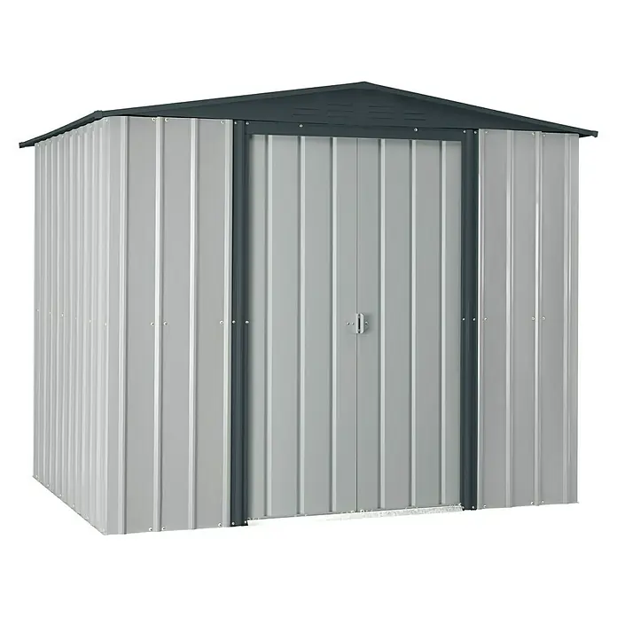 Caseta de jardín - Acero, Plateado, Gris antracita - Un cobertizo de jardín metálico plateado espacioso con un techo oscuro y robusto. El cobertizo de jardín ofrece un espacio de almacenamiento óptimo.