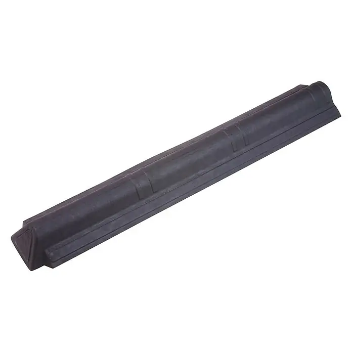Onduline Teja de caballete para cumbrera de cierre Onduvilla - 106 x 18 x 8 cm, Negro - La imagen muestra una teja negra con una parte superior redondeada y adornos rectangulares.