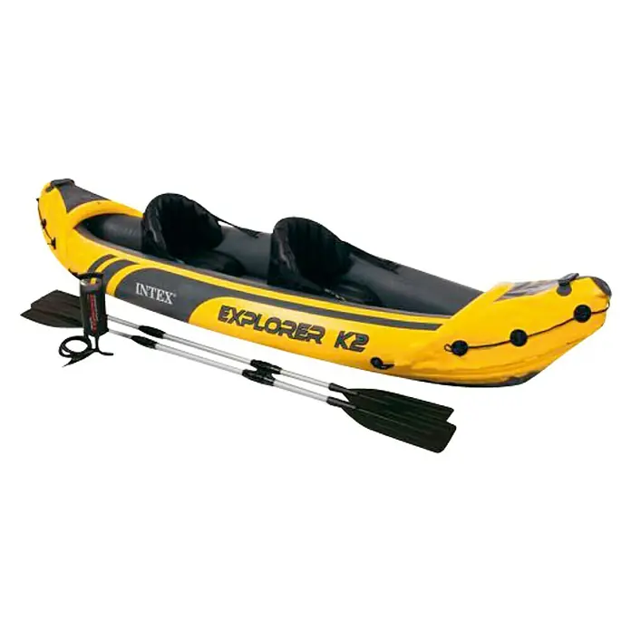 Intex Kajak Explorer K2 - 313 x 92 cm, Nutzlast: 160 kg, Geeignet für: 2 Personen - Aufblasbares Intex Explorer K2 Kajak für zwei Personen mit Paddeln und Luftpumpe für Freizeit und Abenteuer auf dem Wasser.