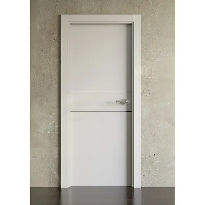 Pack puerta de interior Lima - 62,5 x 203 cm, Izquierda, Blanco - Elegante puerta interior blanca con diseño minimalista y manija moderna, ideal para espacios de vida contemporáneos. La puerta complementa perfectamente la pared lisa.