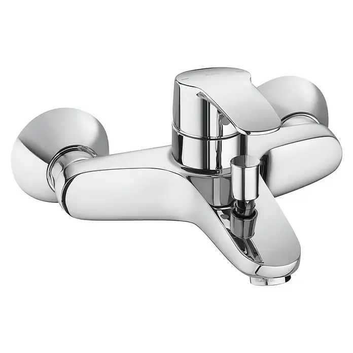 Roca Eos-N Grifo monomando de bañera - Cromo, Brillante - Grifo de baño cromado brillante con manijas para regular la temperatura y un desviador para elegir entre bañera y ducha.