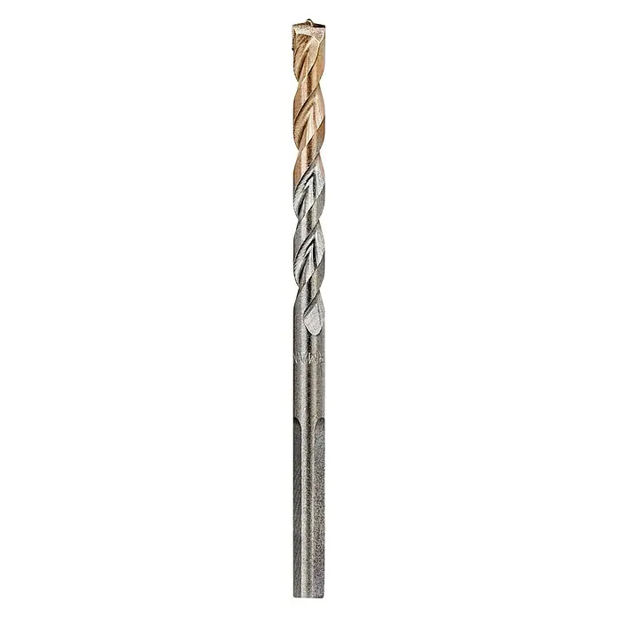 DeWalt Broca para hormigón y mampostería DT6671-XJ - 1 ud., Diámetro de la broca: 4 mm - Primer plano de una broca para hormigón con un filo de corte en espiral que hace la transición de un tono gris a un tono bronce.