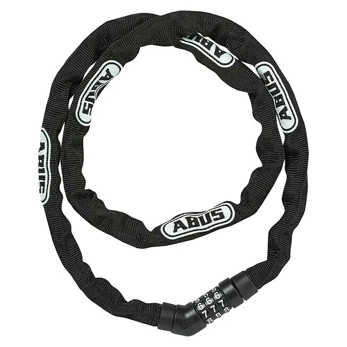 Abus Candado antirrobo 4804C/110 - Ø x L: 4 mm x 110 cm, Espesor: 4 mm, Acero, Negro - Cadena con candado de combinación ABUS con una cubierta textil robusta. Ideal para asegurar bicicletas y otros objetos de valor.