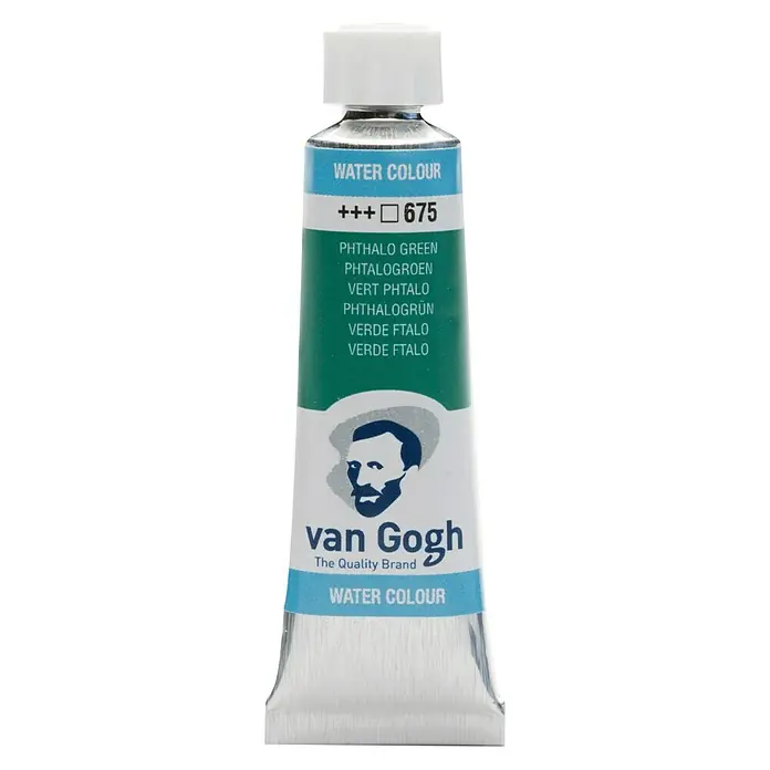 Talens Van Gogh Acuarela - Verde ftalo, 10 ml, Tubo - Un tubo de pintura de acuarela Van Gogh en Verde Ftalato, número de color 675, para creaciones artísticas.