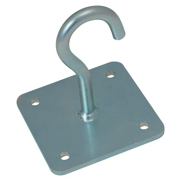 Micel Gancho - Plateado, Con gancho, Específico para: Hamacas - Gancho metálico con placa de montaje cuadrada y cuatro agujeros para una fijación segura a techos o paredes.