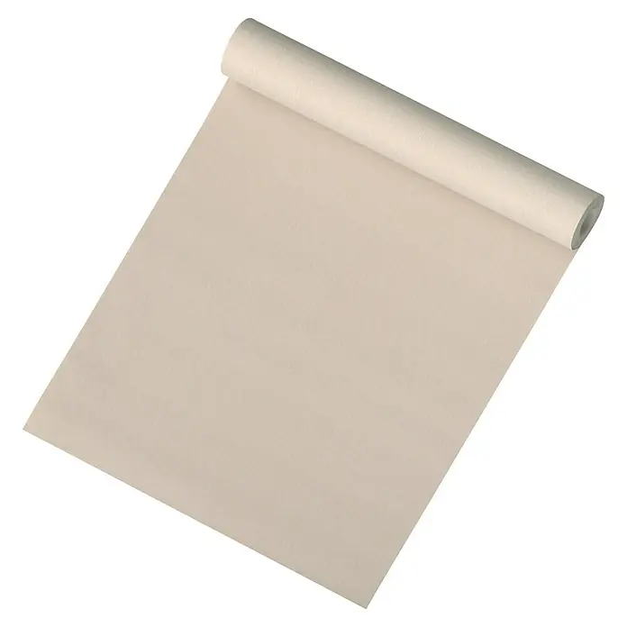 A.S. Création Vliestapete Elegance - Beige, Uni, 10,05 x 0,53 m - Das Bild zeigt eine Rolle hellbeigen Papier, die teilweise abgerollt ist und eine große, leere Fläche für kreative Projekte bietet.