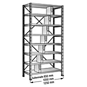 Scholz Aktenregal Grundelement (Länge: 850 mm, Breite: 300 mm, Höhe: 2.640 mm, Traglast: 100 kg/Boden, Anzahl Böden: 8 Stk.)