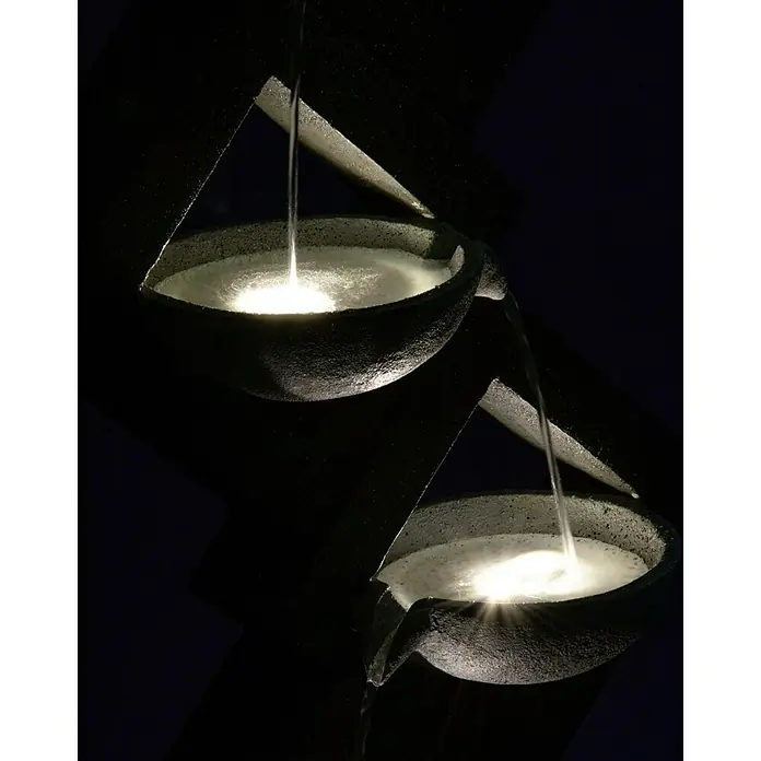 Dobar Kunststeinbrunnen - 41,5 x 20,5 x 100,5 cm - Wasserspiel mit zwei übereinander angeordneten Becken, aus denen Wasser fließt und mit Licht in Szene gesetzt wird.