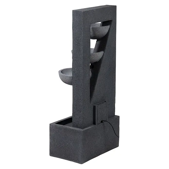 Dobar Kunststeinbrunnen - 40 x 25 x 92 cm - Dekorative dunkle Gartenbrunnen mit drei Schalen. Der Brunnen hat eine rechteckige Form und ist für den Außenbereich geeignet.