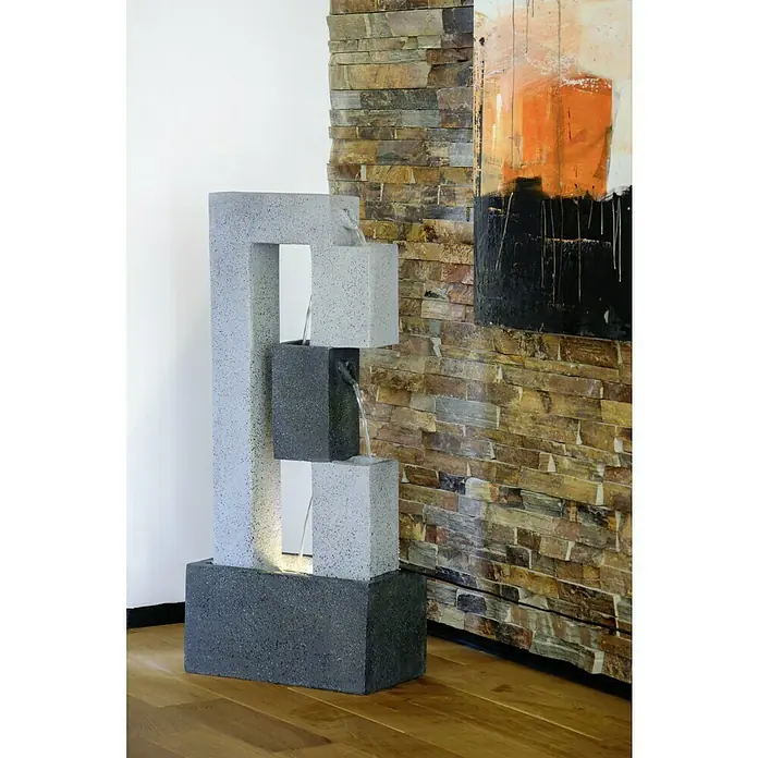 Dobar Gartenbrunnen - 40,5 x 21,5 x 90,5 cm, Kunststoff, Grau - Dieser Brunnen aus Steinzeug verfügt über ein modernes Design mit mehreren Wasserebenen. Er ist eine stilvolle Dekoration für jeden Raum.