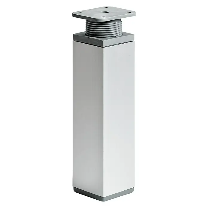 Hettich Möbelfuß - Traglast: 50 kg, Kunststoff, Höhenverstellung: 15 cm - 17 cm, Aluminium - Silbernes, höhenverstellbares Möbelfuß, ideal für Schränke und Tische, sorgt für Stabilität und modernes Design im Raum.