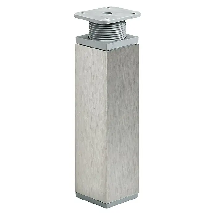 Hettich Möbelfuß - Traglast: 50 kg, Kunststoff, Höhenverstellung: 15 cm - 17 cm, Edelstahlfarben - Quadratischer, verstellbarer Möbelfuß aus gebürstetem Metall mit Nivellierfunktion für den perfekten Stand auf jedem Untergrund.