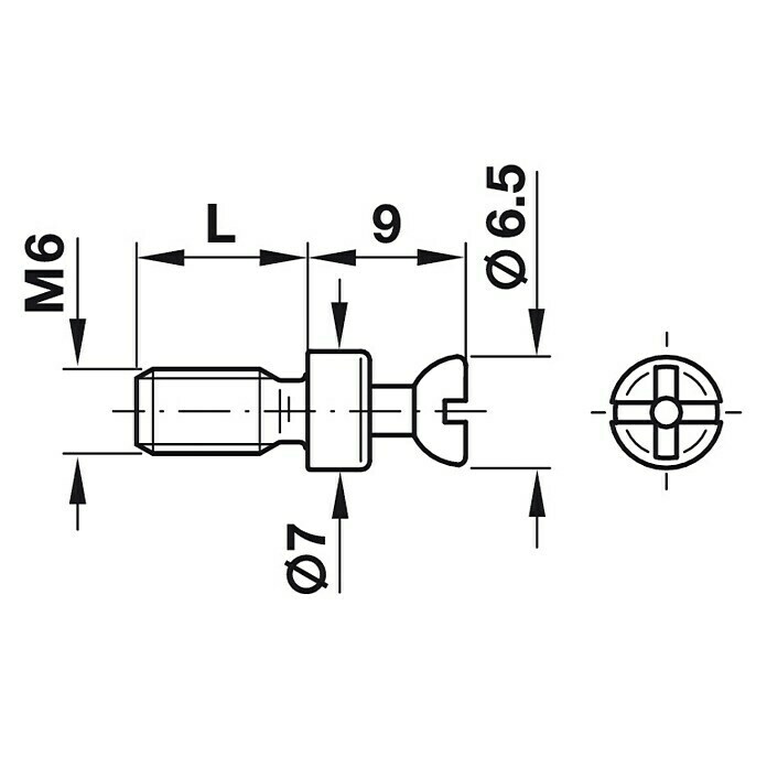 Häfele Verbindungsbolzen Rafix S 20Spezialgewinde, Länge Gewinde: 11 mm Front View