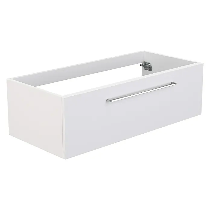 Camargue Espacio Waschtischunterschrank - 100 x 46 x 30 cm, Mira - Produktansicht eines weißen Schubladenelements mit silberfarbenem Griff für Badezimmermöbel. Schlichtes, modernes Design für Stauraum.